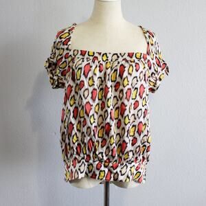 GUESS 100% SILK STRETCH SATIN FABRIC SIZE LARGE LEOPARD ANIMAL PRINT